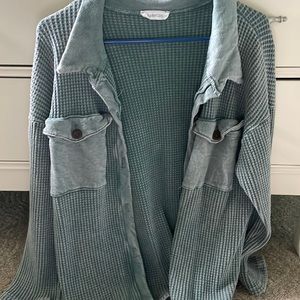 Waffle knit button up